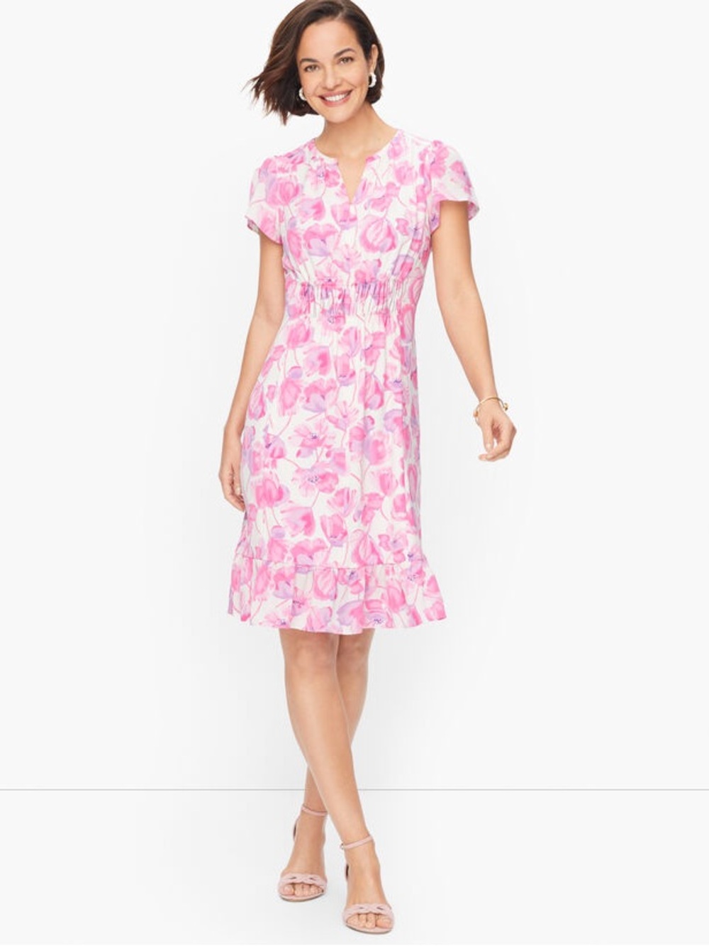 TALBOTS FLOUNCE HEM SPRING POPPIES DRESS - 8